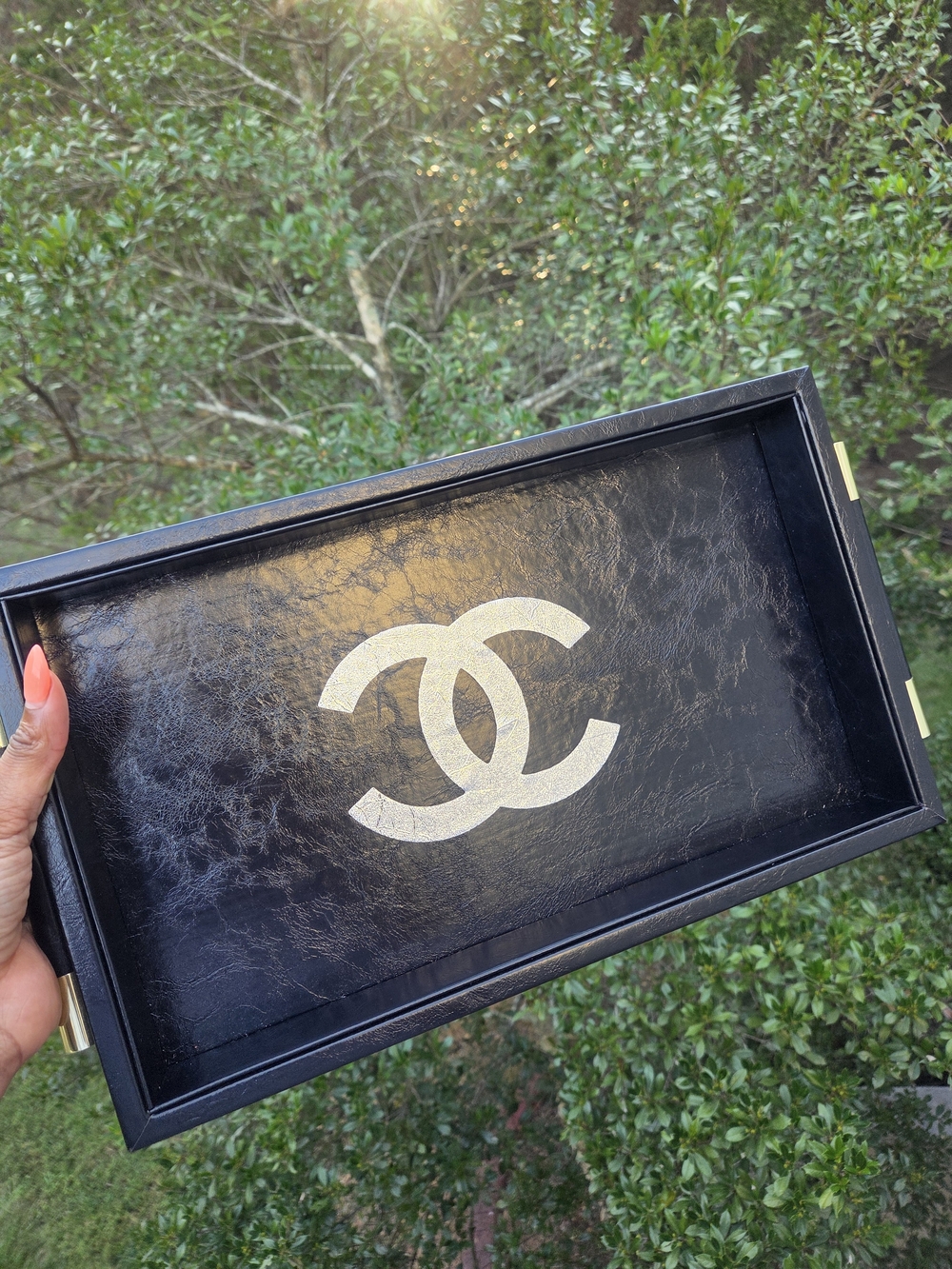Custom CC Black Tray with Silver Interlocking CC Logo